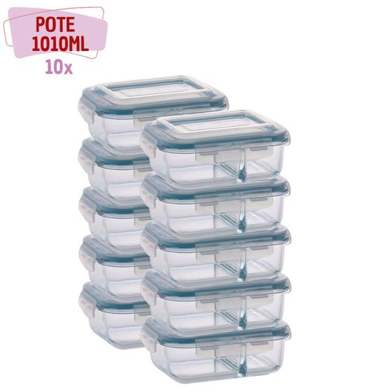 Imagem de Kit 10 Pote Vidro Hermético para Mantimentos Divisória 1010ml
