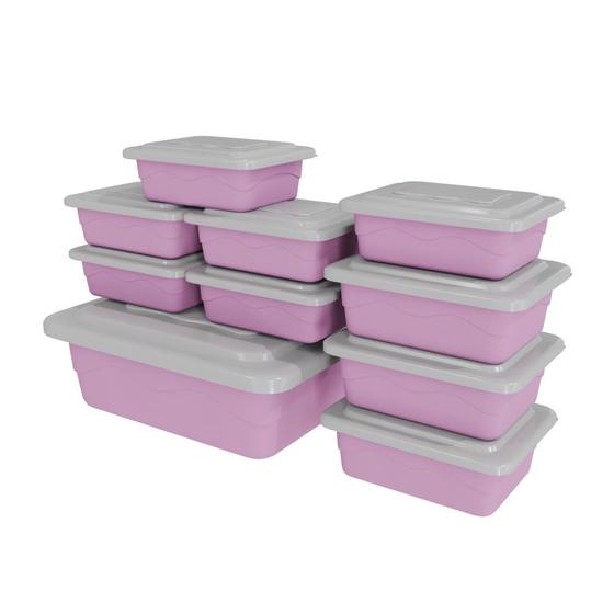 Imagem de Kit 10 Potes 4 Litro Retangular Marmita Fitnees Lavável Rosa