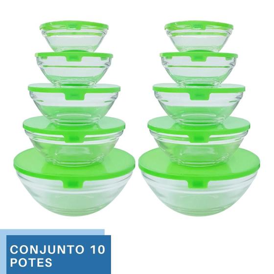 Imagem de Kit 10 Potes com Tampa Sortida Mantimentos Tigelas Coloridas