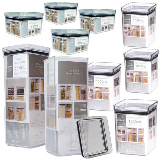 Kit 10 Potes de Acrílico Herméticos Quadrados 2,2L + 1L + 480ml - Paramount Menor preço em Kit 10 Potes de Acrílico Herméticos Quadrados 2,2L + 1L + 480ml - Paramount
