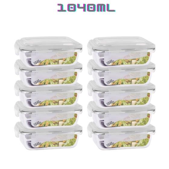 Kit 10 Potes de Vidro 1040ml Marmita Tampa Plastico 4 Travas Menor preço em Kit 10 Potes de Vidro 1040ml Marmita Tampa Plastico 4 Travas