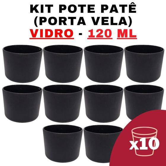 Imagem de Kit 10 Potes de Vidro Jateado Patê Preto 120ml