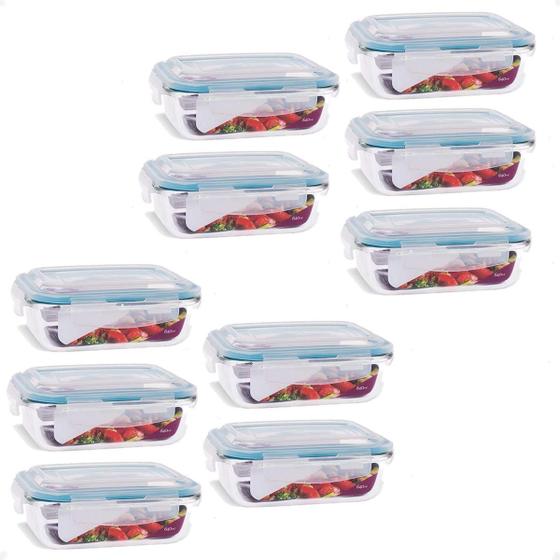 Imagem de Kit 10 Potes Hermético De Borossilicato Retangular 640Ml