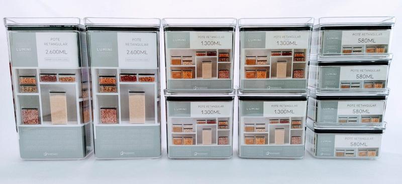 Imagem de Kit 10 Potes Herméticos Retangulares p/ Alimentos Mantimentos Acrílico Lumini Paramount