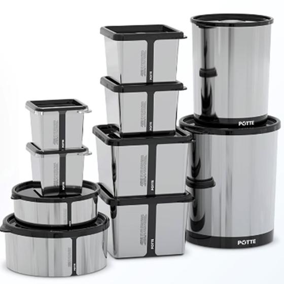 Imagem de Kit 10 Potes para Alimentos Metallic C/Tampa Bpa Free Potte