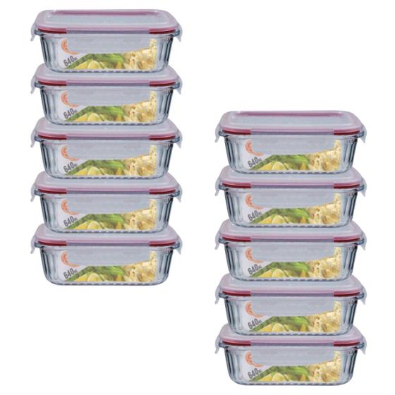 Imagem de Kit 10 Potes Retangular 4 Travas Marmita Canelado 640ml
