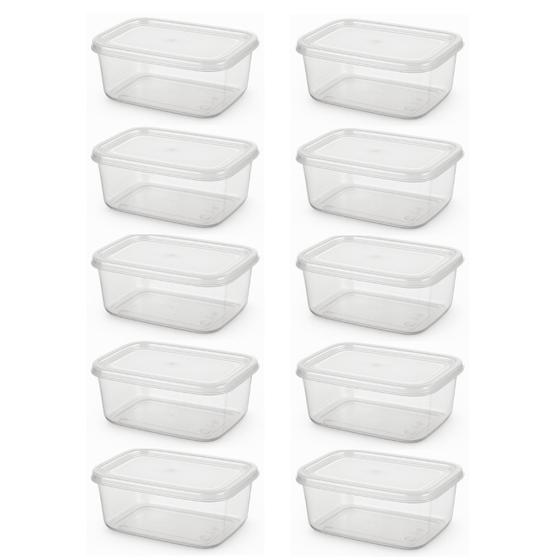 Imagem de Kit 10 Potes Retangulares 520ml Transparente com Tampa BPA FREE