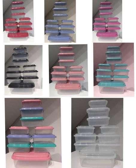 Imagem de Kit 10 potes retangulares transparente com tampa color