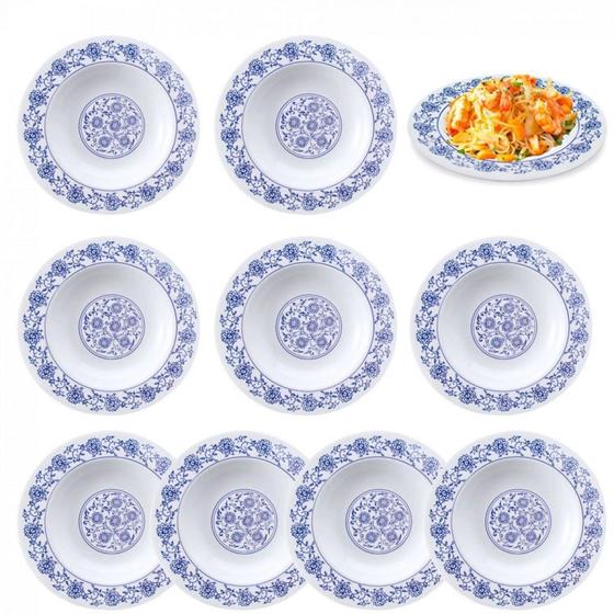 Kit 10 Pratos Fundos 25cm em Melamina/Plastico Decorado Branco Fuxing Menor preço em Kit 10 Pratos Fundos 25cm em Melamina/Plastico Decorado Branco Fuxing