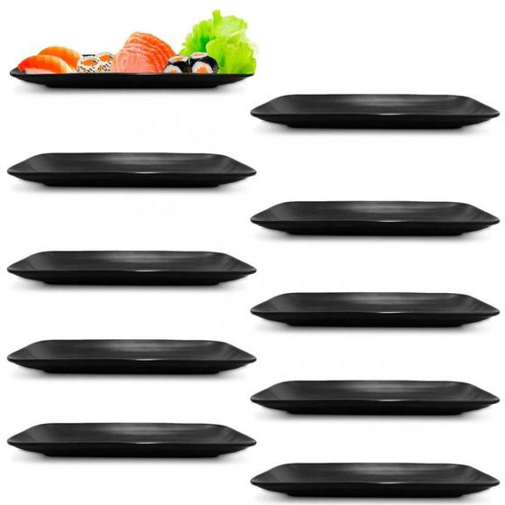 Imagem de Kit 10 Pratos Travessa 27 Cm em Melamina Preto para Sushi  Bestfer 