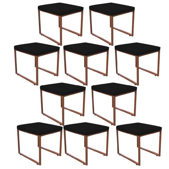 Imagem de Kit 10 Puff Banqueta Stan Para Penteadeira Sala De Jantar Industrial Ferro Bronze Suede Preto - Ahazzo Móveis