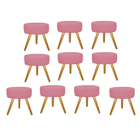 Imagem de Kit 10 Puff Sofia Redondo Decorativo  Pé Palito Sala de Estar Recepção Escritório Suede Rosa Bebê - Damaffê Móveis