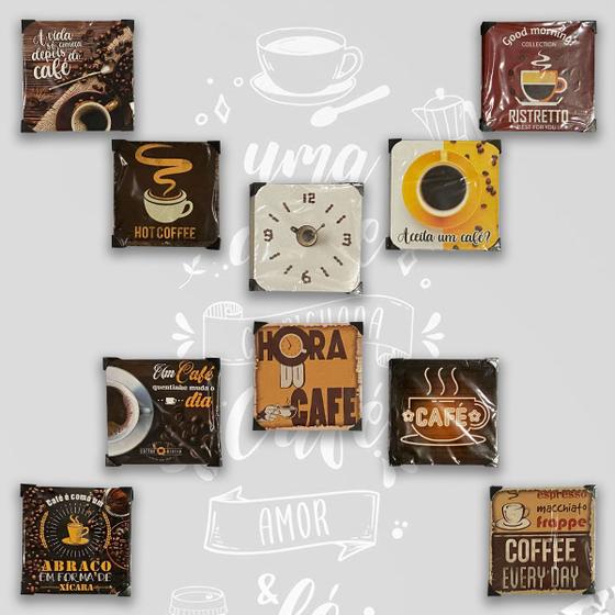 Imagem de Kit 10 Quadros Decorativos de Metal tema Café 20x20