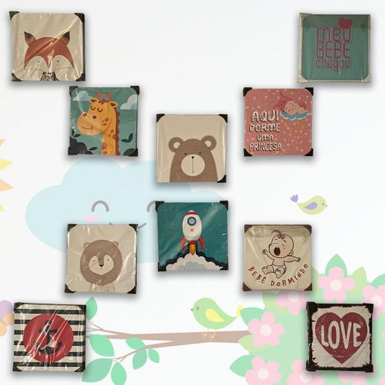 Imagem de Kit 10 Quadros Decorativos de Metal tema INFANTIL 20x20