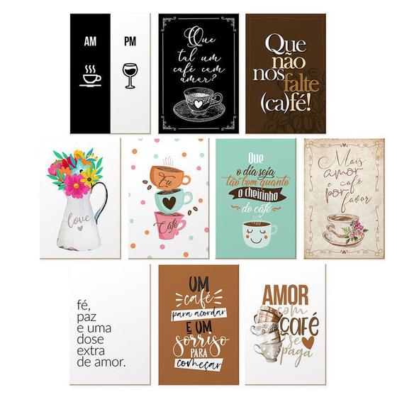 Imagem de Kit 10 Quadros para Decoração Café Frases Amor Sala Cozinha