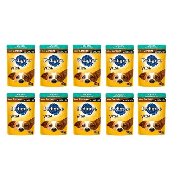 Imagem de Kit 10 Ração Cachorro Pedigree Raças Pequenas Cordeiro Sachê 100g cada