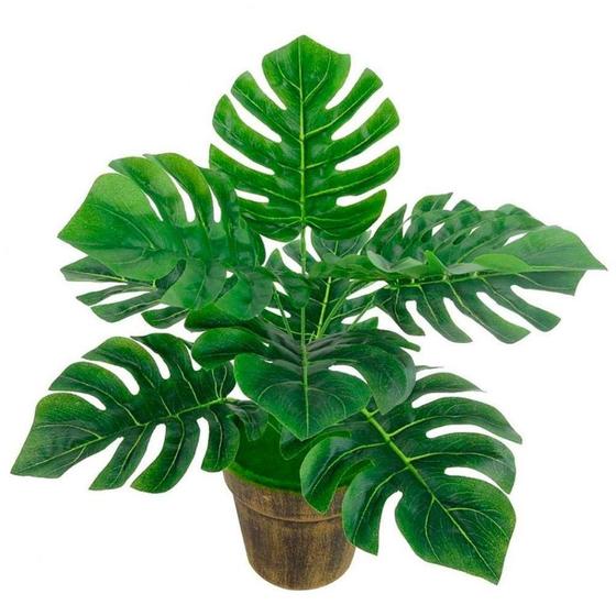 Kit 10 Ramos Costela De Adão Decorativo Artificial Plástico Verde 9 Folhas Cada 32cm