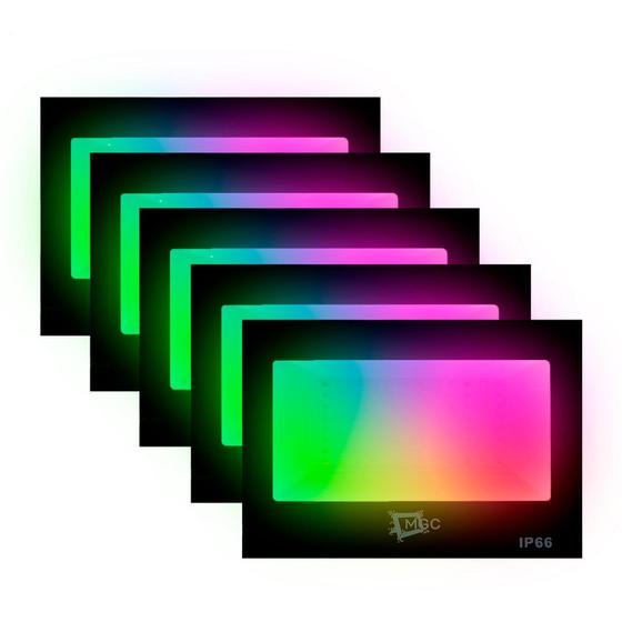 Imagem de Kit 10 Refletor Colorido RGB Led 200w A Prova de agua IP66 C/Controle Holofote Com Memória