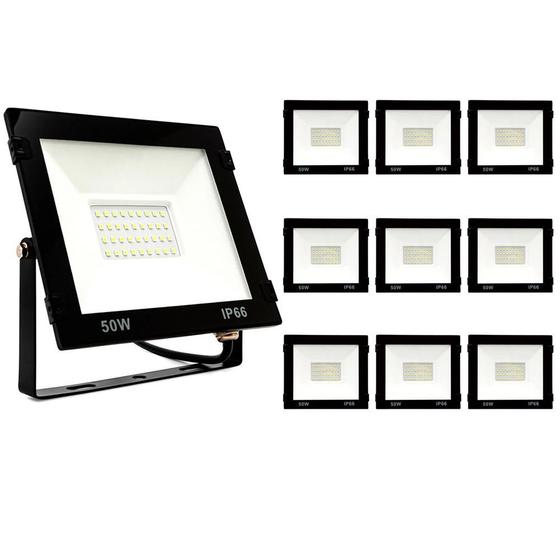 Imagem de Kit 10 Refletor Led Holofote 50w Branco Frio Resistente A Água Ip66