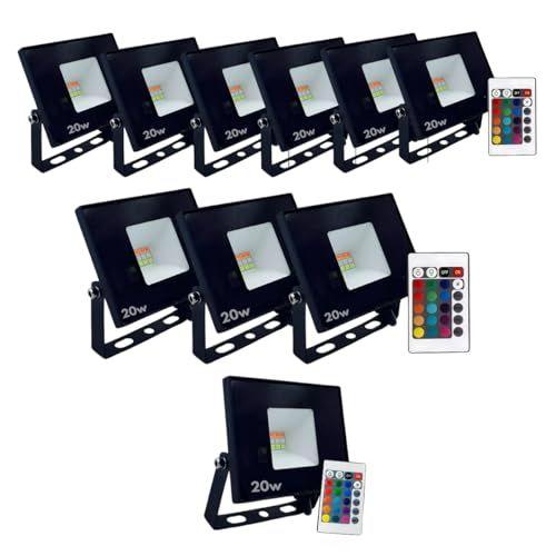 Imagem de Kit 10 Refletores 20w Rgb Colorido com Controle Bivolt 110/220v 
