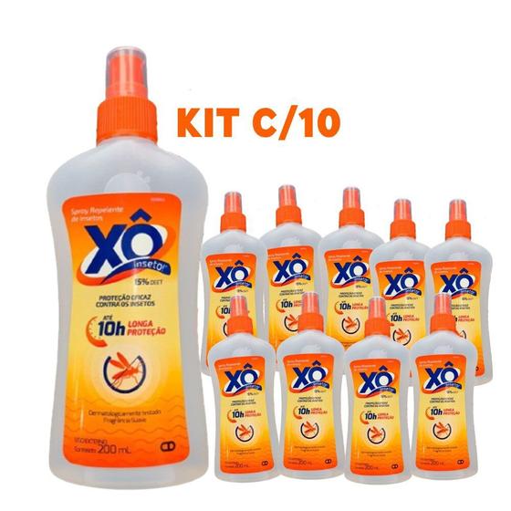 Imagem de Kit 10 Repelentes Insetos Spray Xô Inseto 15% Deet 10h 200ml