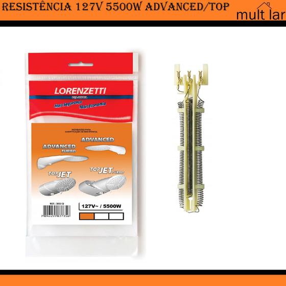 Imagem de Kit 10 Resistências Lorenzetti 127v 5500W Top 3055-Q Advanced/ Turbo/Top Jet/top Jet Turbo