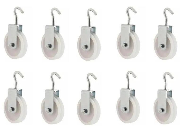 Imagem de KIT 10 ROLDANA PLASTICA NYLON PARA VARAL 8cm COM GANCHO REFORÇADA