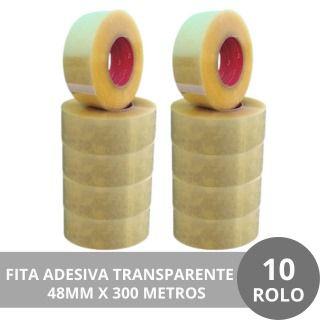 Imagem de Kit 10 Rolos De Fita Adesiva Transparente Larga 48mm X 300mt