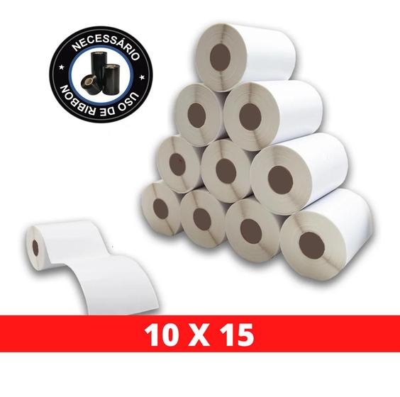 Imagem de Kit 10 Rolos Etiqueta Couchê 10 x 15 + 4 Ribbons 110mm x 74m