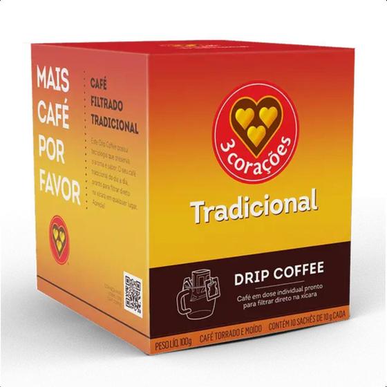 Imagem de Kit 10 Sachês 10g Café Drip Coffee Tres Corações Tradicional