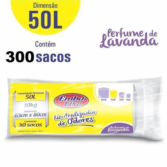 Imagem de KIt 10 Saco de Lixo Neutralizador Odor Cheiros 50L 300 Sacos