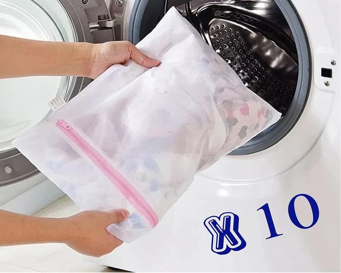 Imagem de Kit 10 Sacos Lava Roupa Facil  40x50 Para Máquina de Lavar / Delicadas / Íntimas / Organizador de roupas