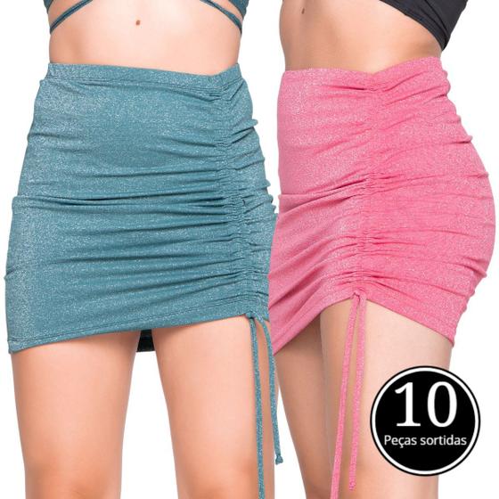Imagem de Kit 10 Saias Lurex Vekyo Brilho Com Regulagem Lateral Moda Casual