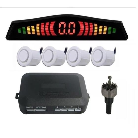 Imagem de Kit 10 Sensor Estacionamento Ré c/ display Branco 18mm + serra copo
