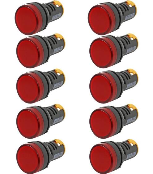 Imagem de Kit 10 sinaleiro led ad22 22mm 220v vermelho stark