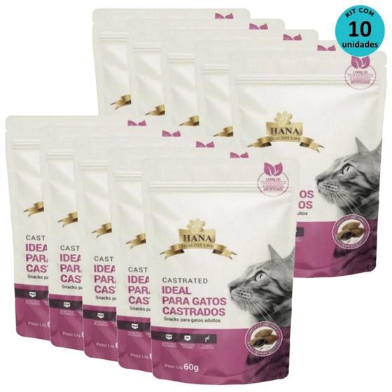 Imagem de Kit 10 Snacks Hana Healthy Life Castrated Gatos Adultos- 60G