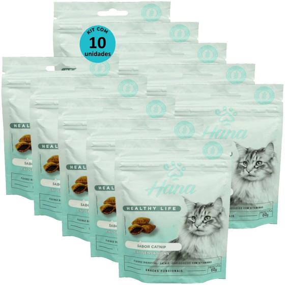 Imagem de Kit 10 Snacks Hana Healthy Life Cat Sensations P/ Gatos Adultos - 60g