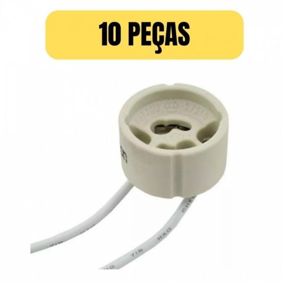 Imagem de Kit 10 soquete bocal lampada dicroica gu10 ceramica rabicho