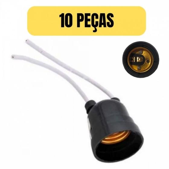 Imagem de Kit 10 soquete bocal lampada e27 com rabicho plastico preto