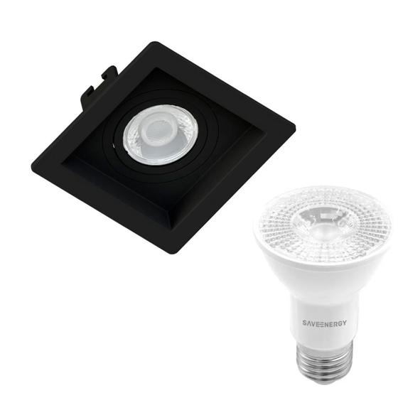 Imagem de Kit 10 Spot Embutir Par20 Quadrado Recuado Preto + Lâmpada Led 4,8w 6500k