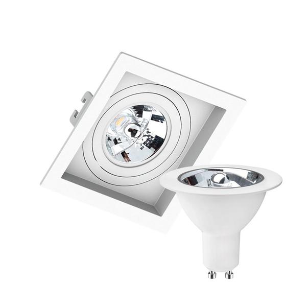 Imagem de Kit 10 Spot Embutir Quadrado Recuado AR70 Branco + Lâmpada Led 4,8w 2700k