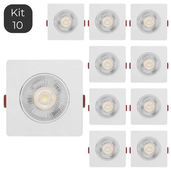 Imagem de Kit 10 Spot Led 5w Dicróica Direcionável Embutir Quadrado Quente