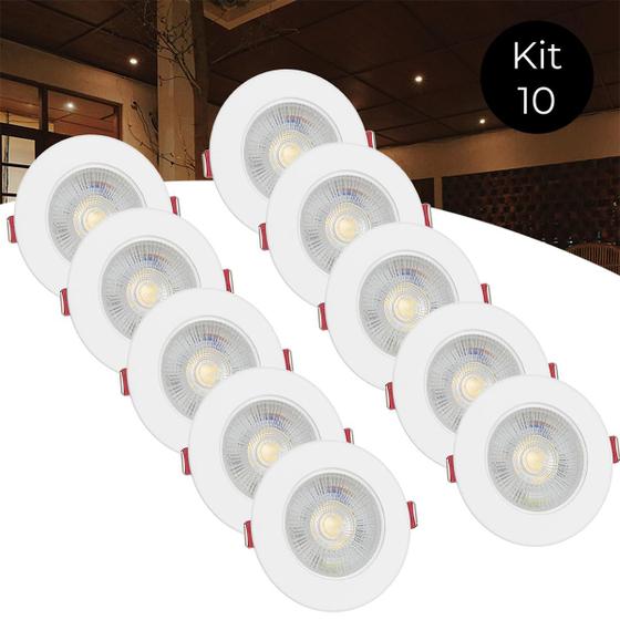 Imagem de Kit 10 Spot Led 7W Dicroica Direcionavel Embutir Redondo Quente