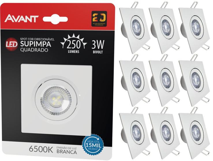 Imagem de Kit 10 Spot Led Embutir 3w Quadrado 6500k Branco Frio Avant