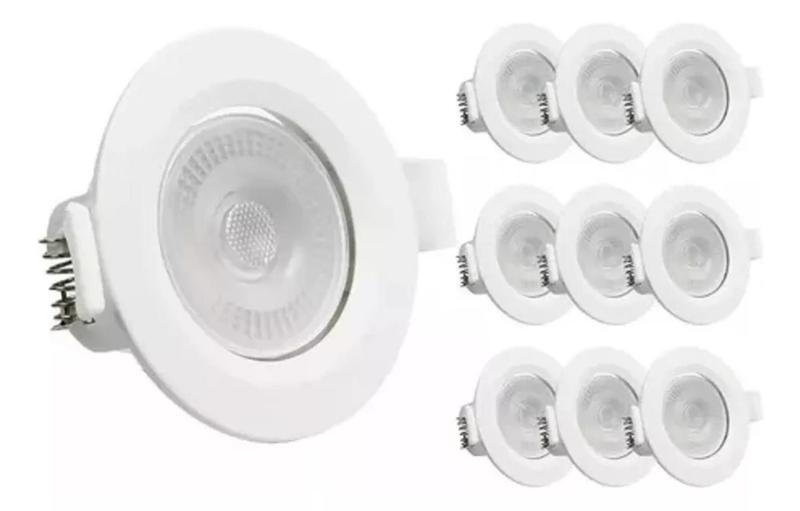 Imagem de Kit 10 Spot Led Embutir Redondo Direcional 3w Branco Frio