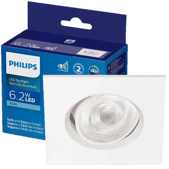 Imagem de Kit 10 Spot Led Philips Quadrado Embutir 6.2w Luz Quente 2700K