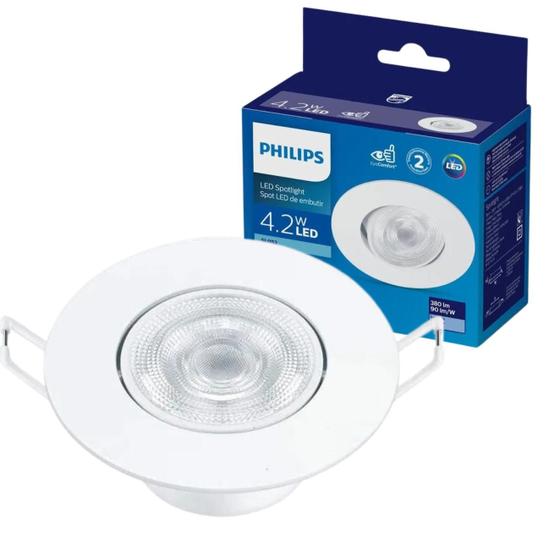 Imagem de Kit 10 Spot Led Philips Redondo Embutir 4.2w Luz Quente 2700K