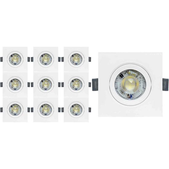 Imagem de KIT 10 SPOT LED QUADRADO DIRECIONAVEL EMBUTIR 7W BRANCO NEUTRO 4000k BIVOLT GALAXY