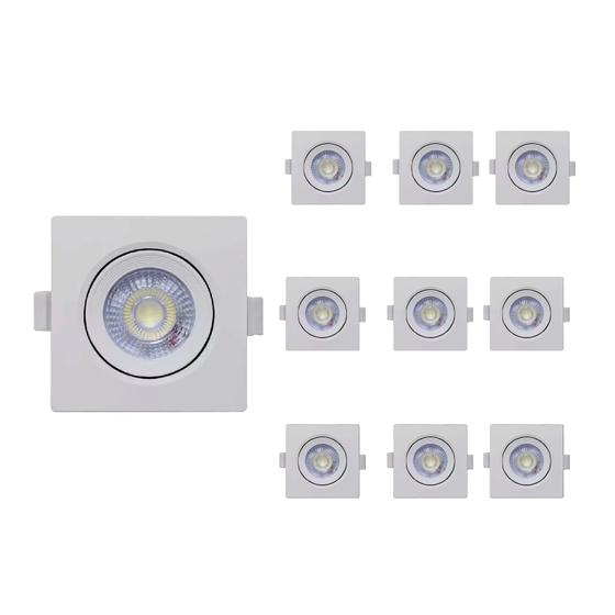 Imagem de Kit 10 Spot Led Quadrado Embutir Direcionável 3w Frio 6000k