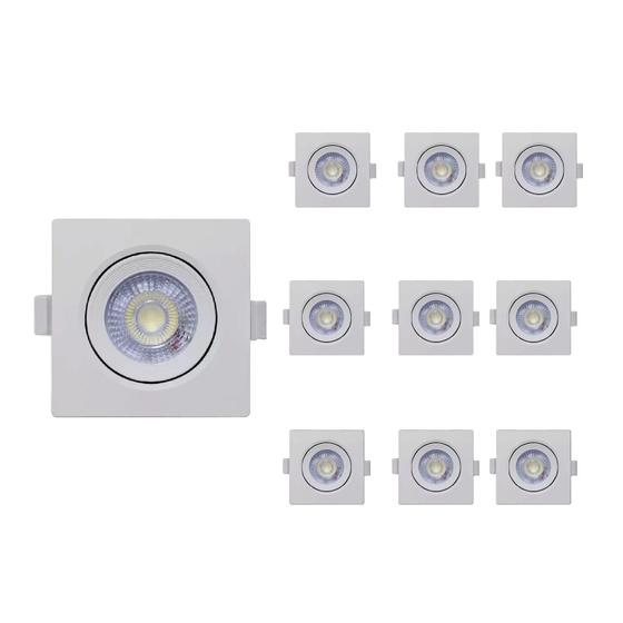 Imagem de Kit 10 Spot Led Quadrado Embutir Direcionável 3W Quente 3000K